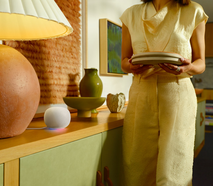Google Home Speaker Crème product in gebruik