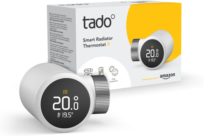 Tado Smart Thermostat X Starter Pack Wireless + 10 Radiator Knobs packaging