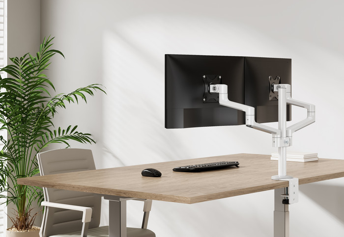 Neomounts NEXT Lite DS60-425WH2 Monitor Arm for 17 to 27-inch Screens - White product in use