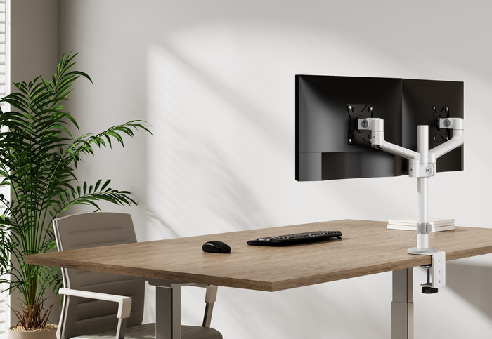 Neomounts NEXT Lite DS60-425WH2 Monitor Arm for 17 to 27-inch Screens - White product in use