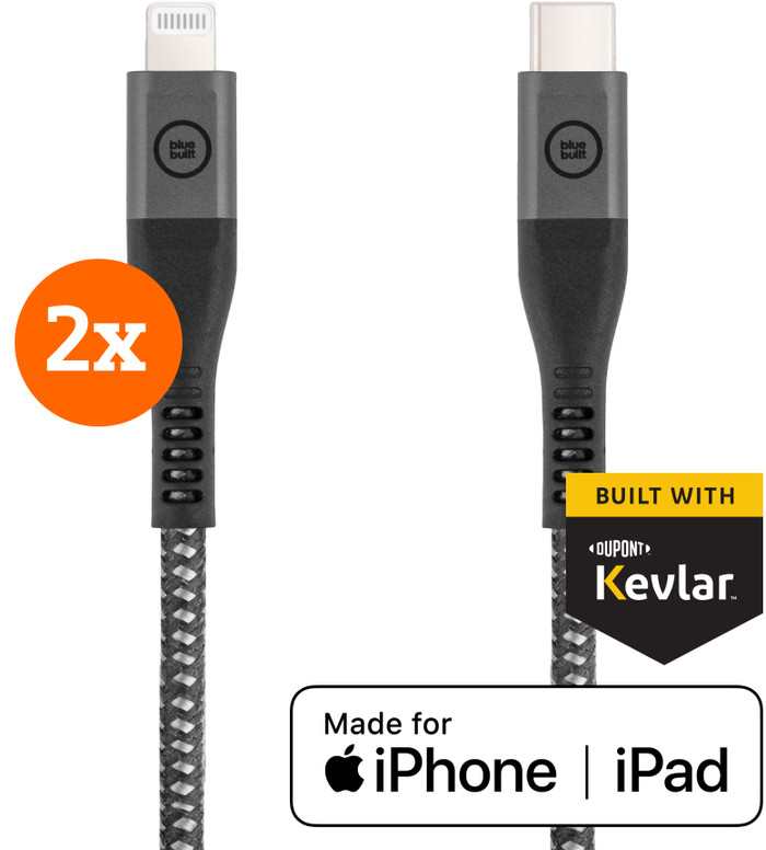 BlueBuilt USB-C to Lightning Cable 1.5m Kevlar Black Duo Pack Main Image