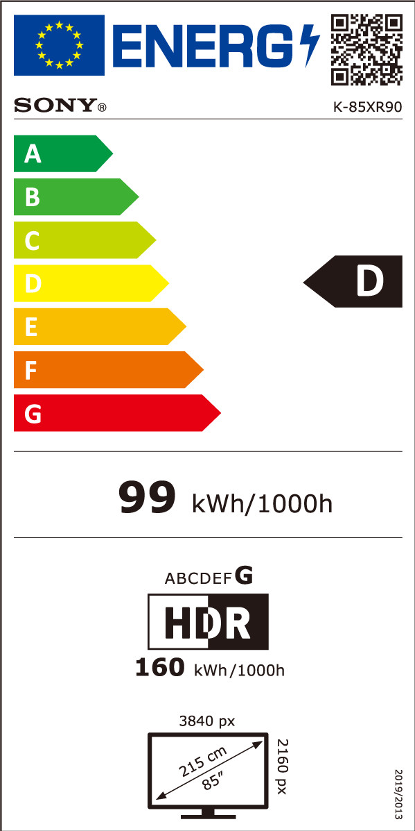 Sony 85" Bravia 9 4K QLED XR Mini-led (2024) + Sony Bravia Theatre Bar 9 energielabel