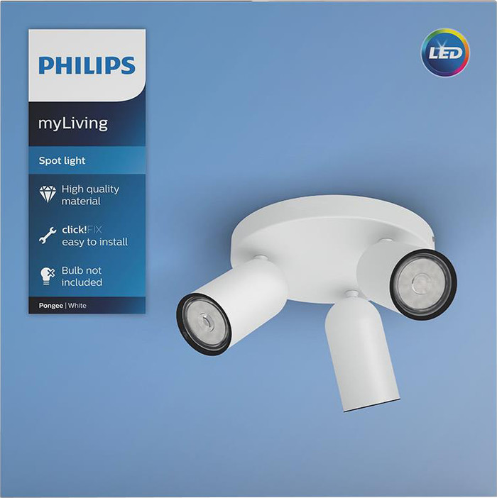 Philips Pongee Spot Monté en Surface - 3 Spots - Blanc emballage