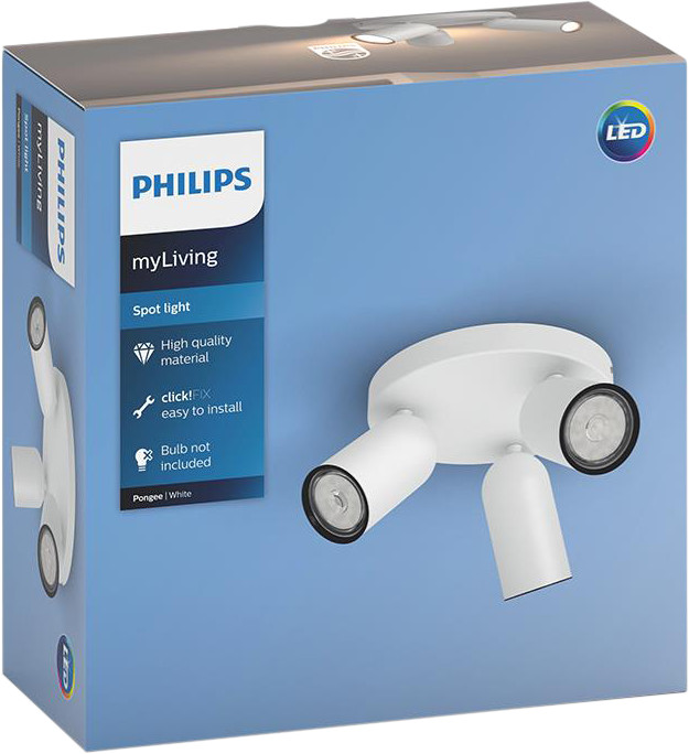 Philips Pongee Spot Monté en Surface - 3 Spots - Blanc emballage