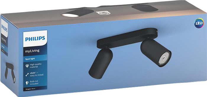 Philips Pongee opbouwspot - 2 spots - zwart verpakking