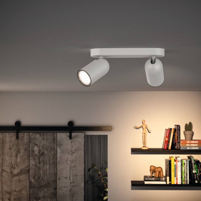 Philips Pongee Mounted Spot Light - 2 Spot Lights - White + Philips Hue White Ambiance GU10 (2x) visual supplier