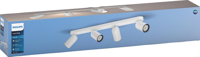 Philips Pongee opbouwspot - 4 spots - wit + Philips Hue White Ambiance GU10 (4x) verpakking