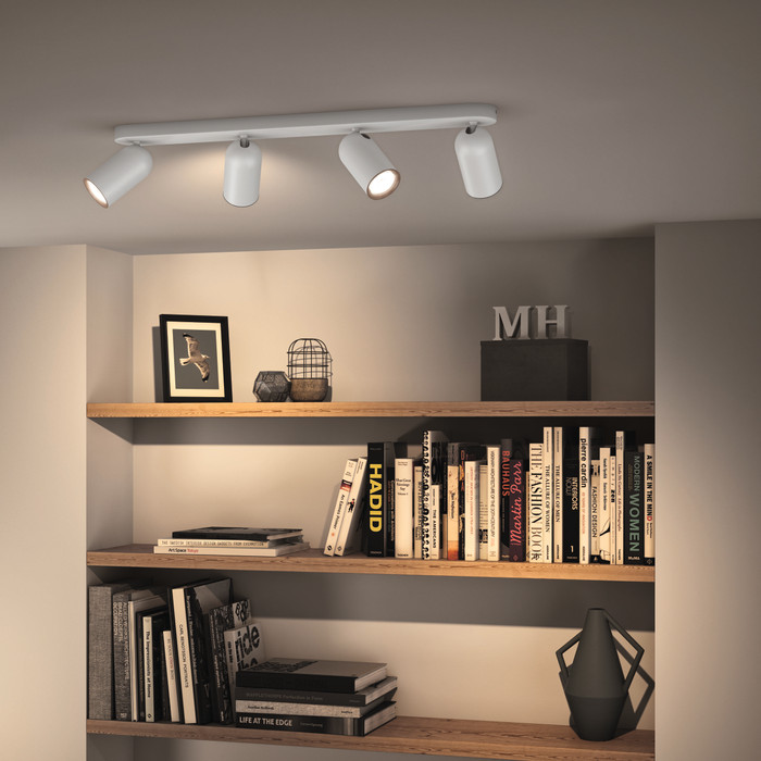 Philips Pongee opbouwspot - 4 spots - wit + Philips Hue White Ambiance GU10 (4x) visual leverancier