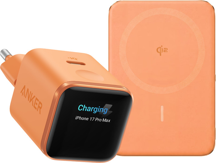 Anker Nano MagGo Draadloze Powerbank 5.000 mAh Oranje + Anker Nano Oplader 45W Oranje Main Image