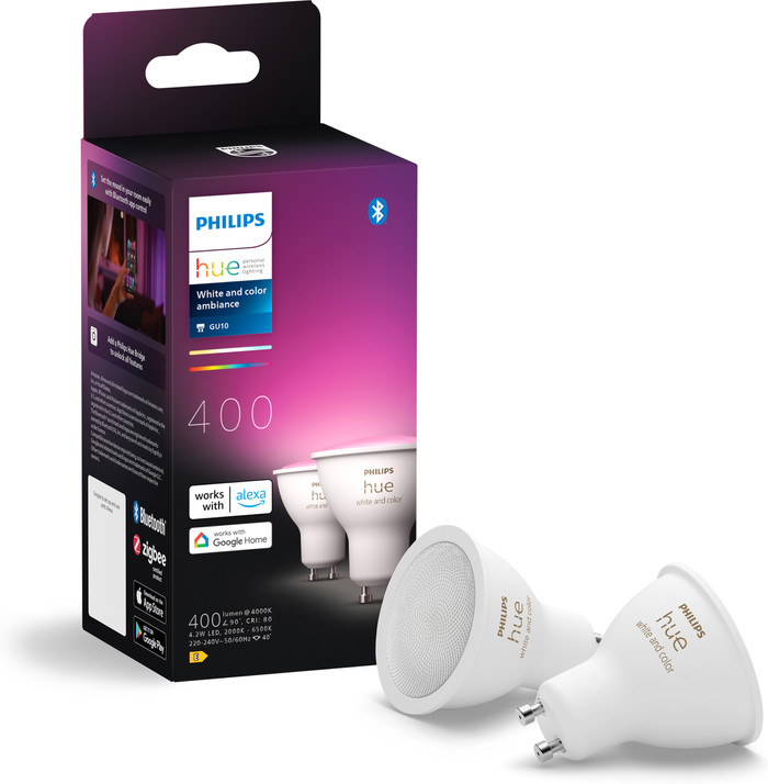 Philips Hue White and Color GU10 Kit de Démarrage - 5 Ampoules + Bridge + Variateur avant