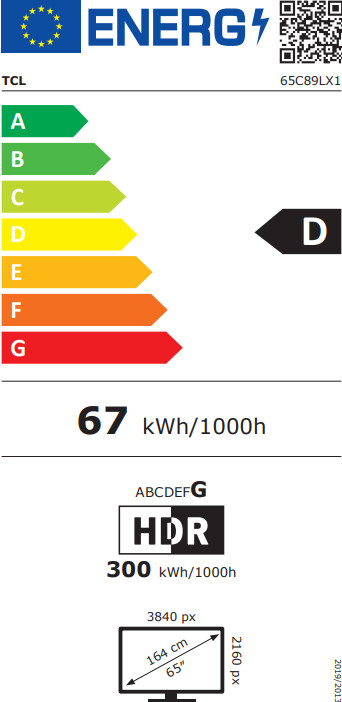 TCL SQD Mini-LED 65" C89L (2026) classe énergétique