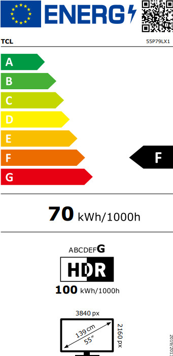 TCL 55" QLED P79L (2026) energielabel