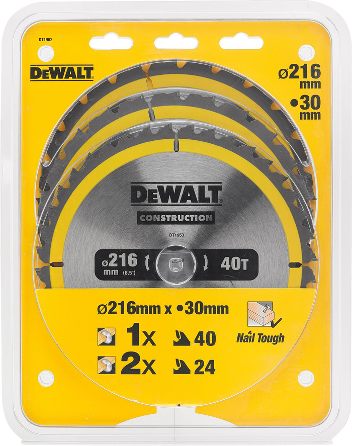 DeWalt Set de Lames pour Scies Circulaires 216 mm 3 pièces 24T (2x), 40T emballage