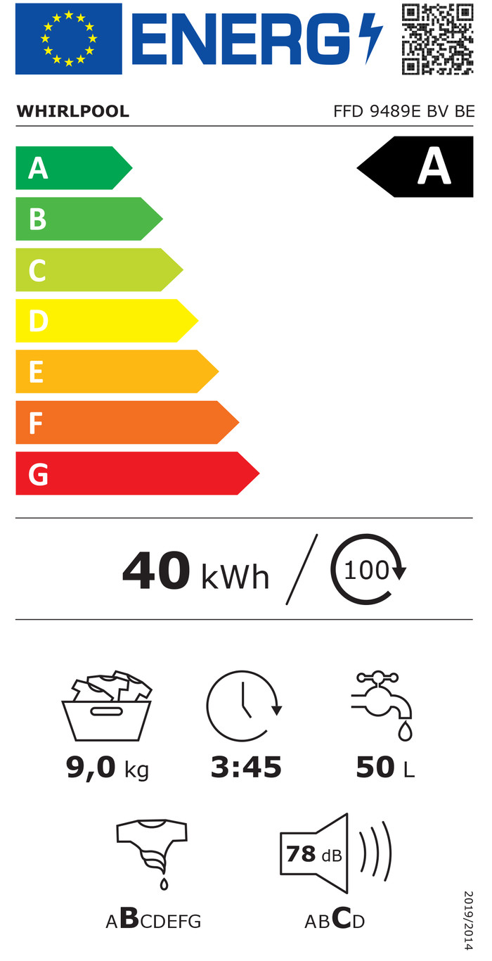 Whirlpool FFD 9489E BV BE energielabel