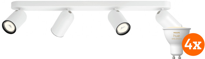 Philips Pongee opbouwspot - 4 spots - wit + Philips Hue White Ambiance GU10 (4x) Main Image