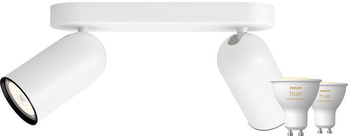 Philips Pongee Mounted Spot Light - 2 Spot Lights - White + Philips Hue White Ambiance GU10 (2x) Main Image
