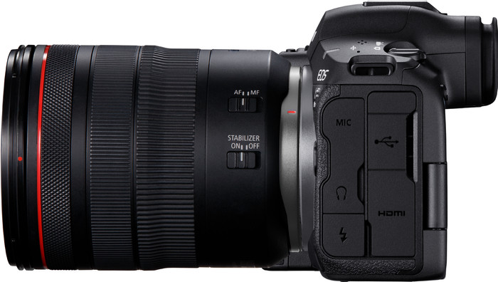 Canon EOS R5 Mark II + RF 24-105 mm f/4L IS USM côté gauche