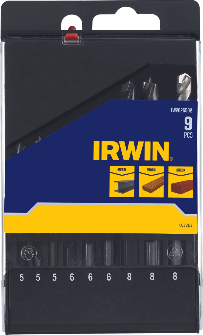 Irwin 9-piece Metal, Concrete, and Wood Drill Bit Set packaging