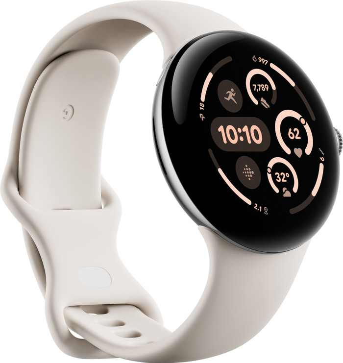 Google Pixel Watch 3 Zilver/Crème 45mm linkerkant