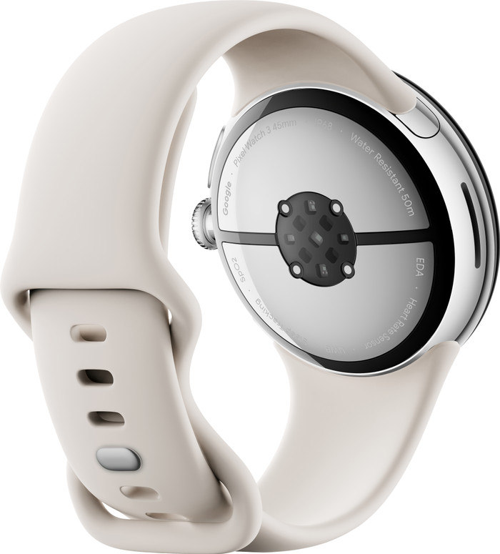 Google Pixel Watch 3 Zilver/Crème 45mm achterkant