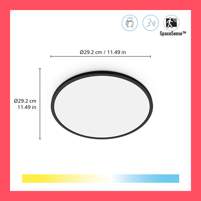 WiZ Plafondlamp SuperSlim - alle tinten wit licht - zwart voorkant