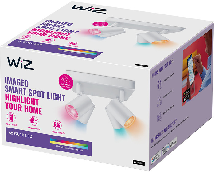 WiZ 4 Spots Imageo Square- Colored and White Light - GU10 - White packaging