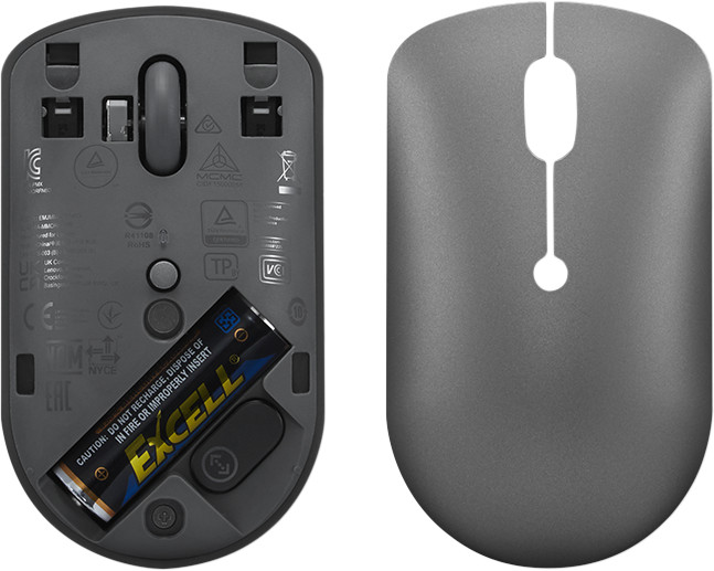 Lenovo 540 USB-C Souris Sans Fil Compacte Gris dessous