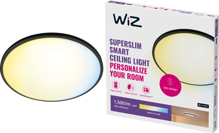 WiZ Plafondlamp SuperSlim - alle tinten wit licht - zwart voorkant