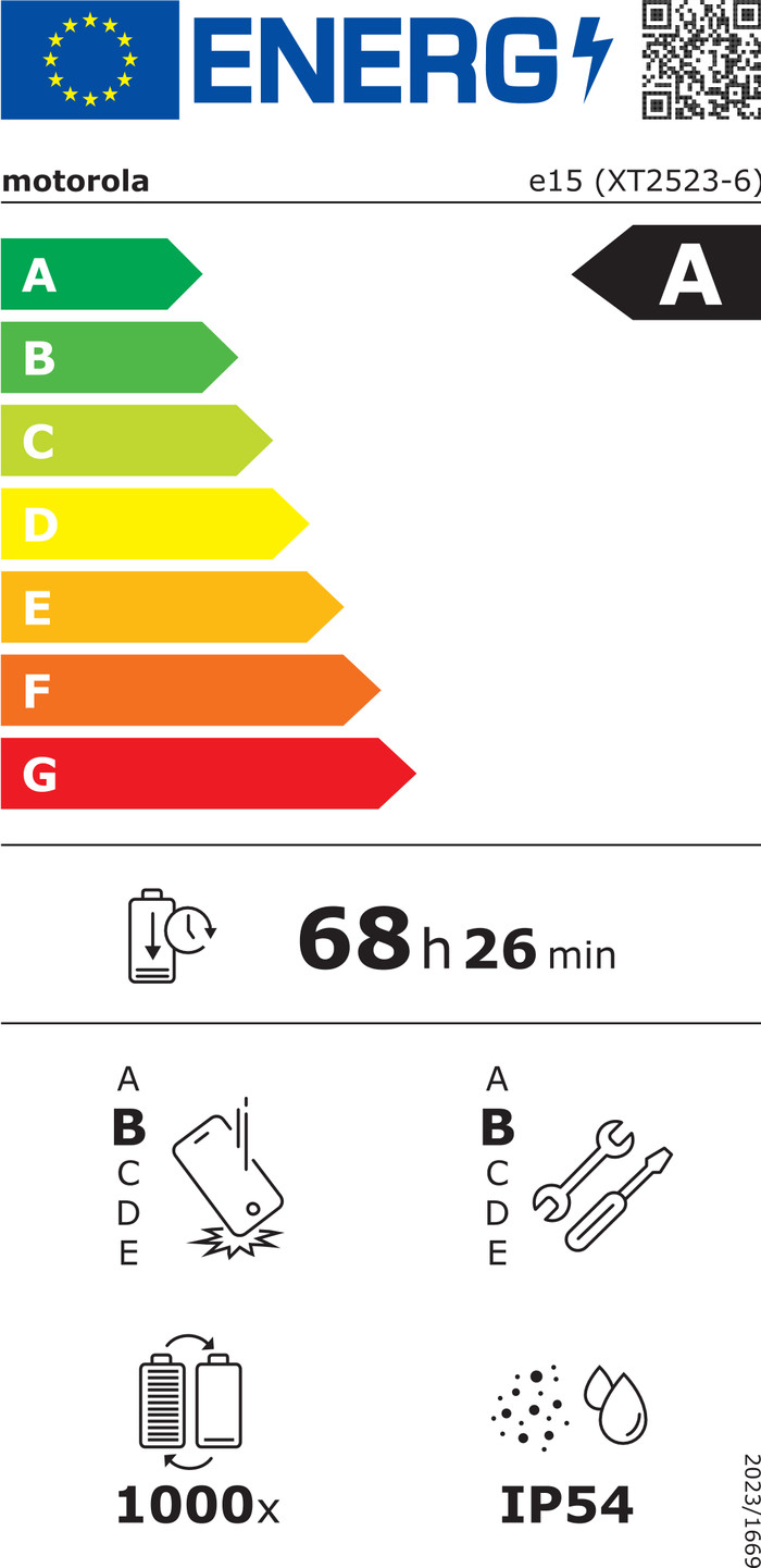 Motorola Moto E15 64GB Purple 4G energy label
