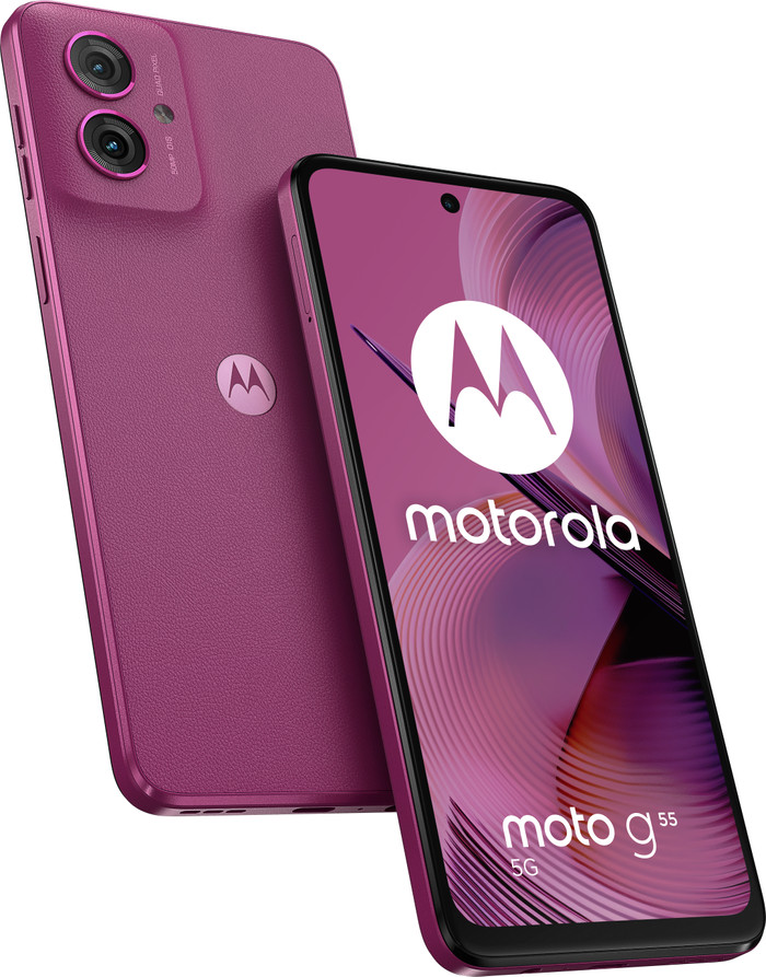 Motorola Moto G55 256GB Paars 5G + Just in Case Tempered Glass Screenprotector voorkant