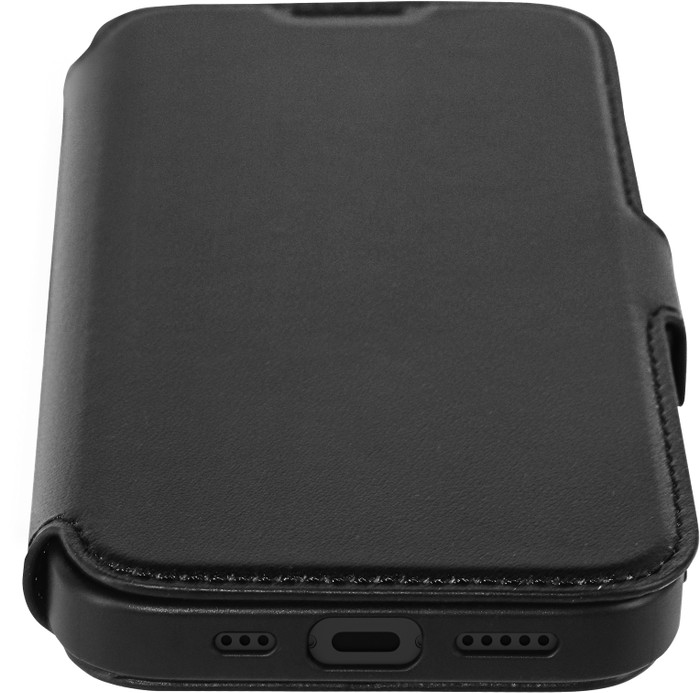 BlueBuilt Apple iPhone 16 Book Case Leer Zwart + Privacy Filter Screenprotector Glas detail