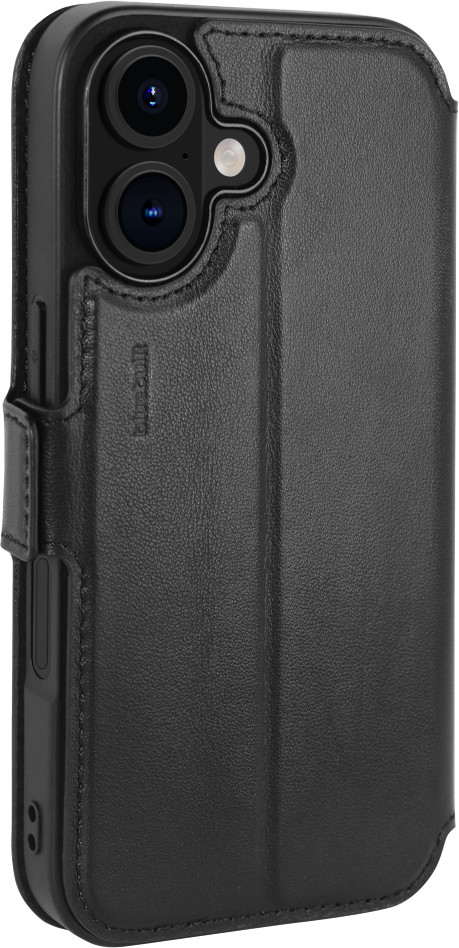BlueBuilt Apple iPhone 16 Book Case Leer Zwart + Privacy Filter Screenprotector Glas achterkant