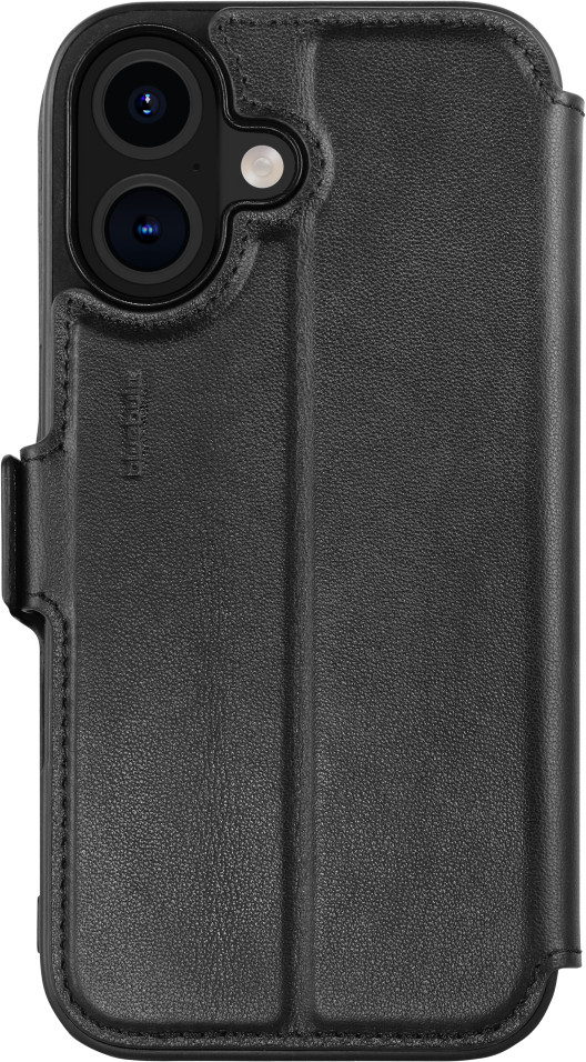 BlueBuilt Apple iPhone 16 Book Case Leer Zwart + Privacy Filter Screenprotector Glas onderkant