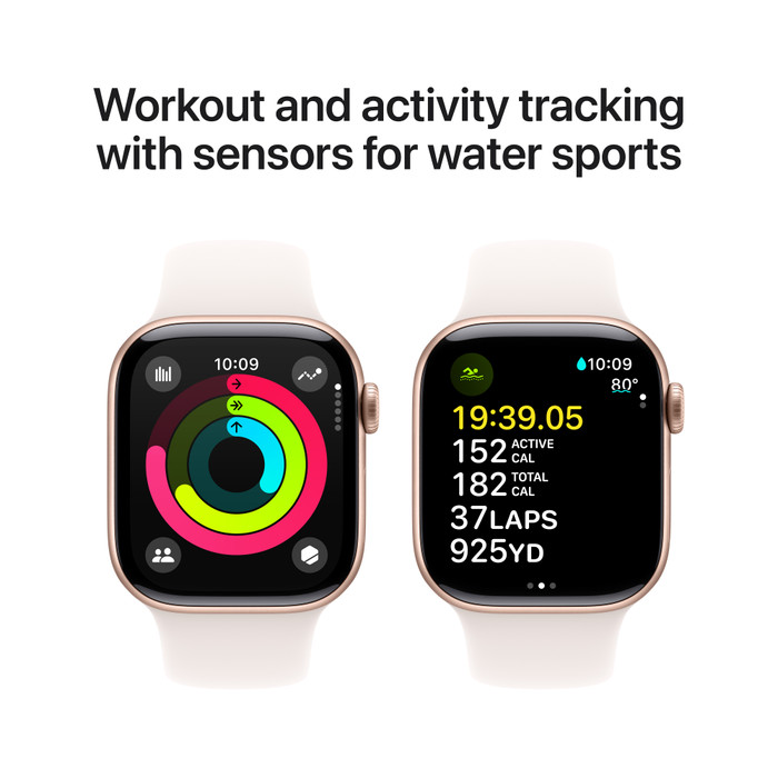 Apple Watch Series 10 42mm Roségoud Sportband S/M + AirPods 4 Active Noise Cancelling visual leverancier