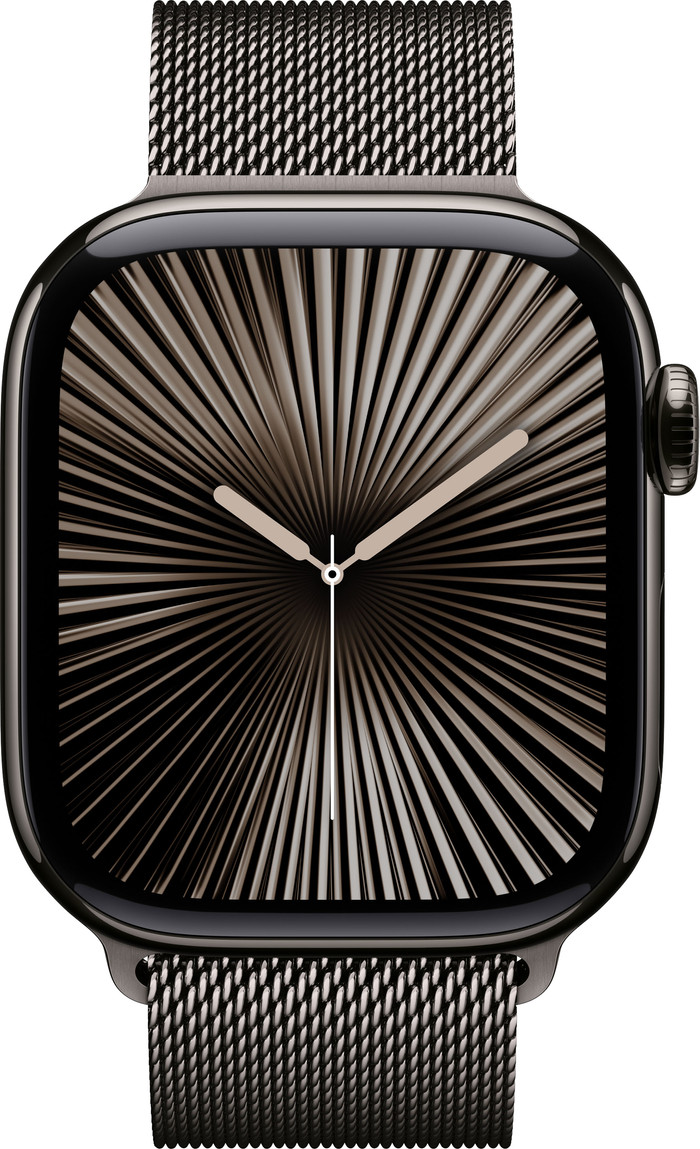 Apple Watch Series 10 4G 42mm Titanium Zwart Milanese Band voorkant