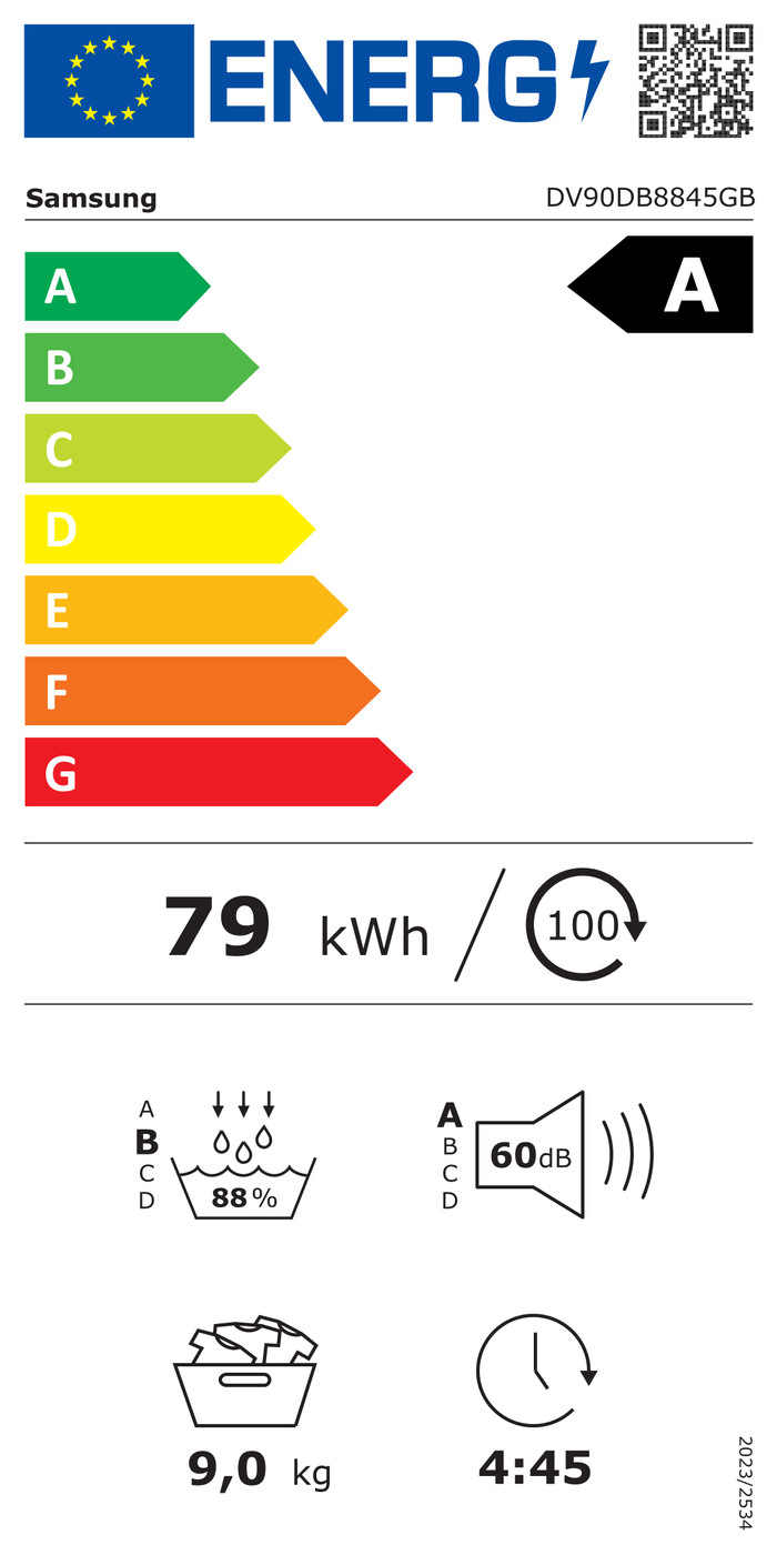 Samsung WW11DB8B95GBU3 QuickDrive + Samsung DV90DB8845GBU3 Silent Dry classe énergétique