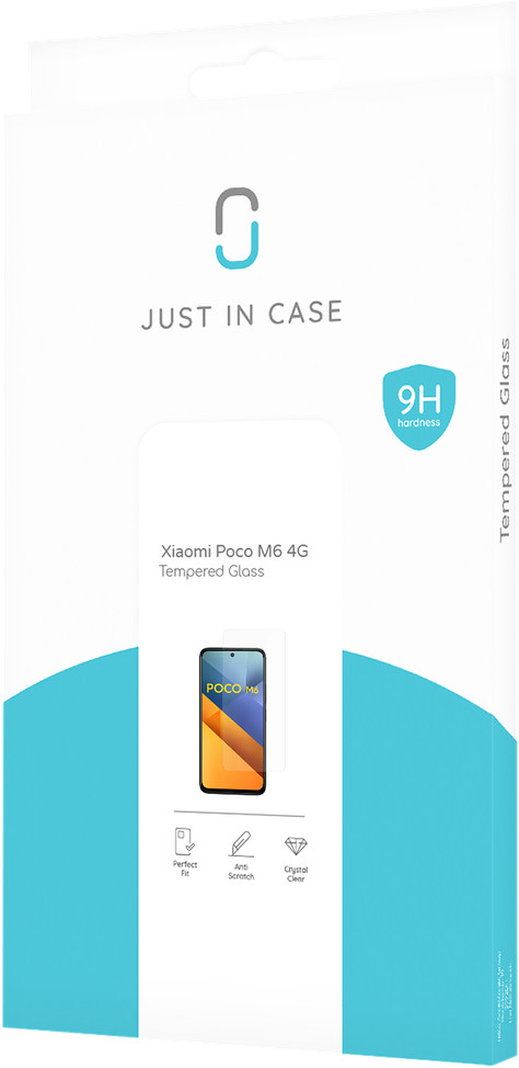 Just In Case Tempered Glass POCO M6 Screen Protector packaging