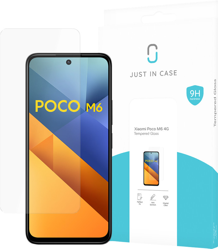 Just In Case Tempered Glass POCO M6 Screen Protector packaging