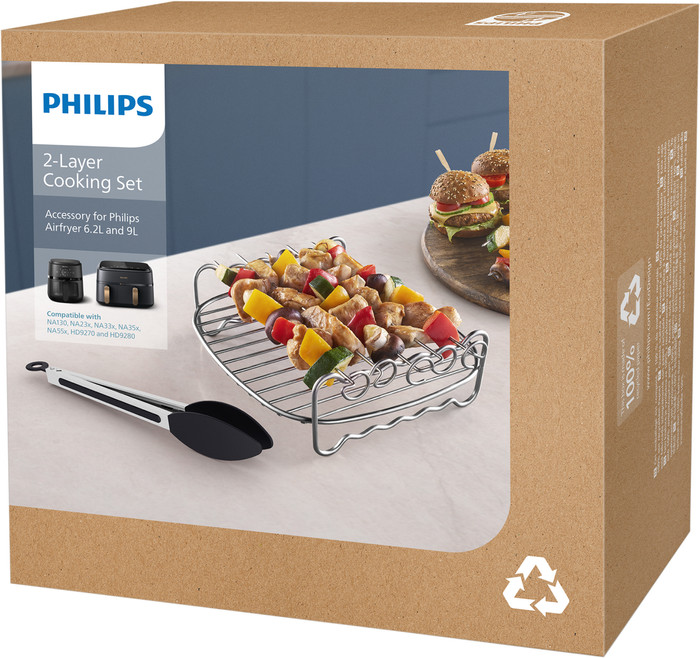 Philips 5000 Series Dual Basket NA555/00 + Double Layer Cooking Set + Master Baking Set packaging