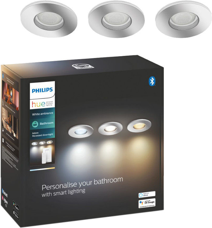 Philips Hue Adore Recessed Spot Light Bathroom White Ambiance - round- Chrome 3-pack + dimmer packaging