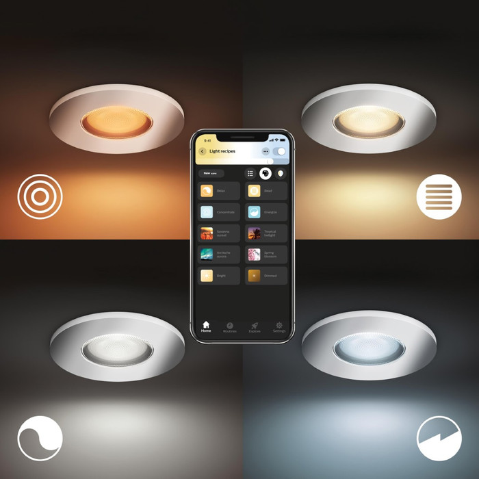 Philips Hue Adore Recessed Spot Light Bathroom White Ambiance - round- Chrome 3-pack + dimmer product in use