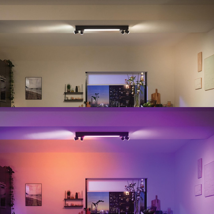 Philips Hue Centris Opbouwspot White and Color - Zwart - Rechthoek - 4-spots product in gebruik