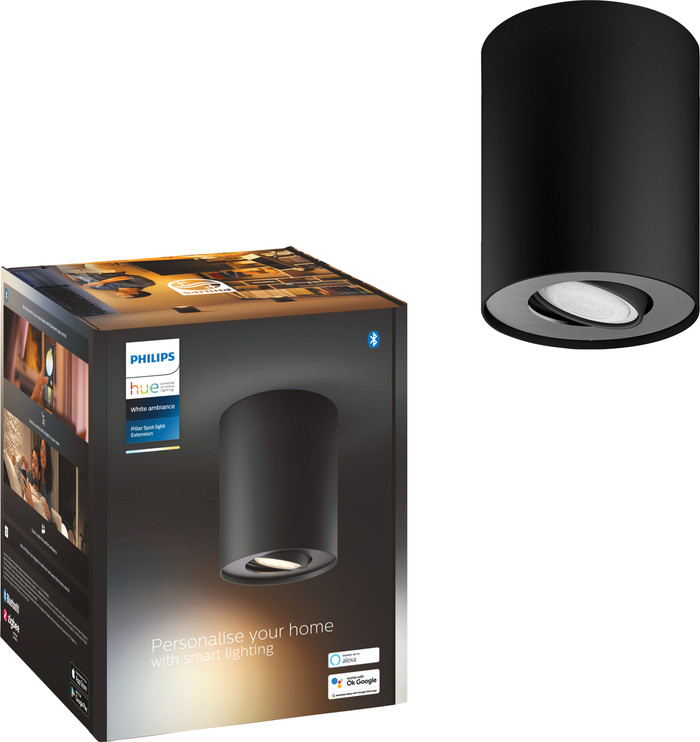 Philips Hue Pillar Spot Monté en Surface White Ambiance - Noir - 1 spot avant