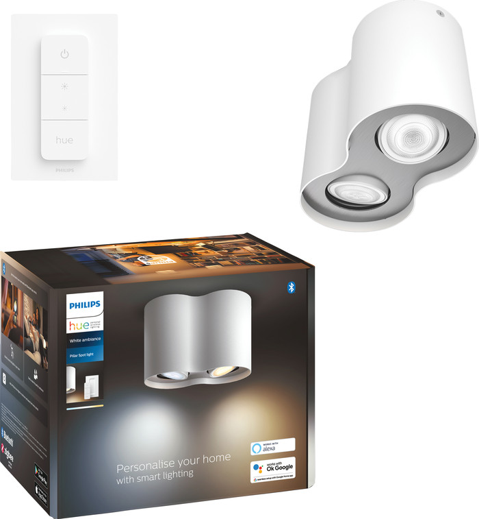 Philips Hue Pillar Spot Monté en Surface White Ambiance - Blanc - 2 spots + Variateur avant
