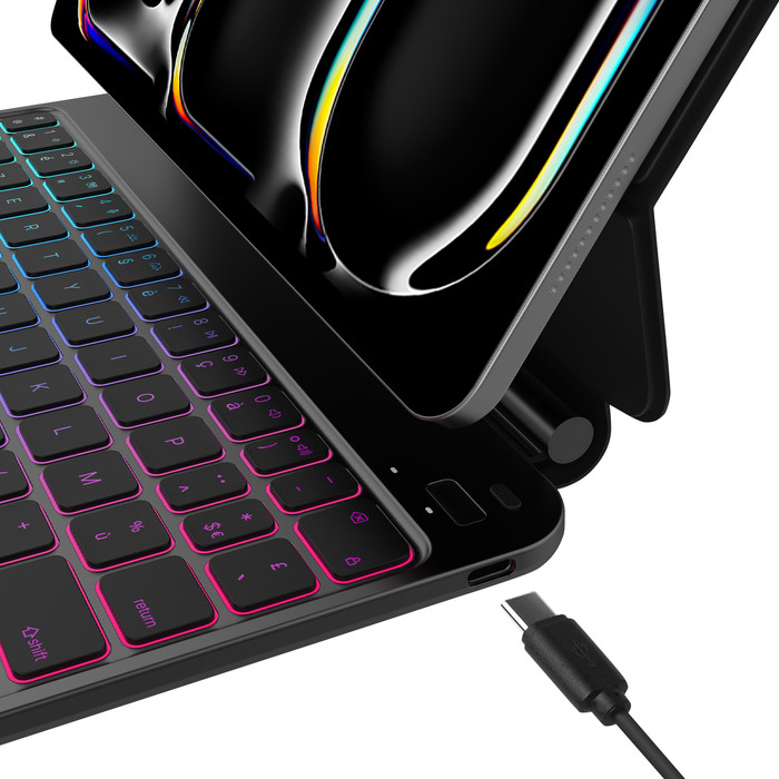 BlueBuilt Apple iPad Pro (2024) 11 inch Toetsenbord Hoes AZERTY Zwart rechterkant