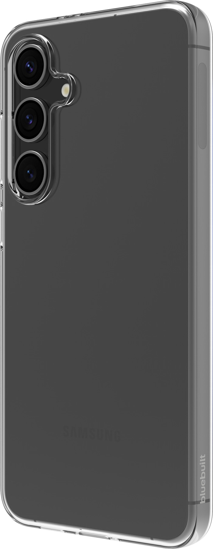 BlueBuilt Samsung Galaxy S24 FE Back Cover Transparant + Screenprotector Glas Duo Pack rechterkant