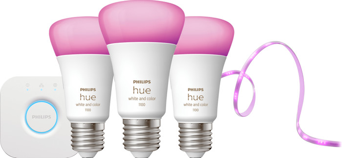 Philips Hue White and Color Startpakket E27 3-pack + Solo Led Strip 3m Main Image