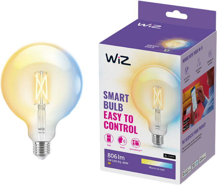 WiZ Globe XL Filament - Lumière Blanche Chaude à Lumière Blanche Froide - E27 - Transparent avant