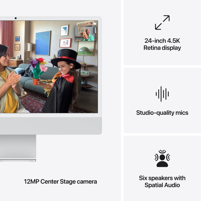 Apple iMac 24 Pouces M4 (CPU 10 Cœurs/GPU 10 Cœurs) 24 Go/512 Go Argent AZERTY visuel fournisseur