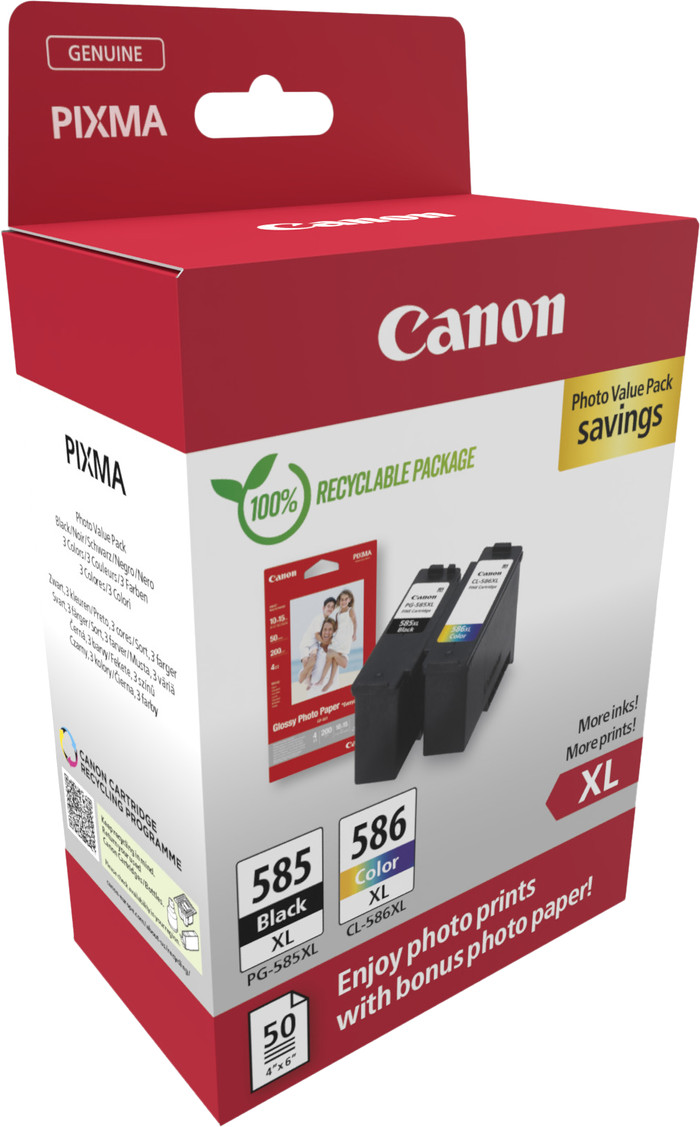 Canon PG-585XL + CL-586XL Pack Combiné + Papier Photo emballage